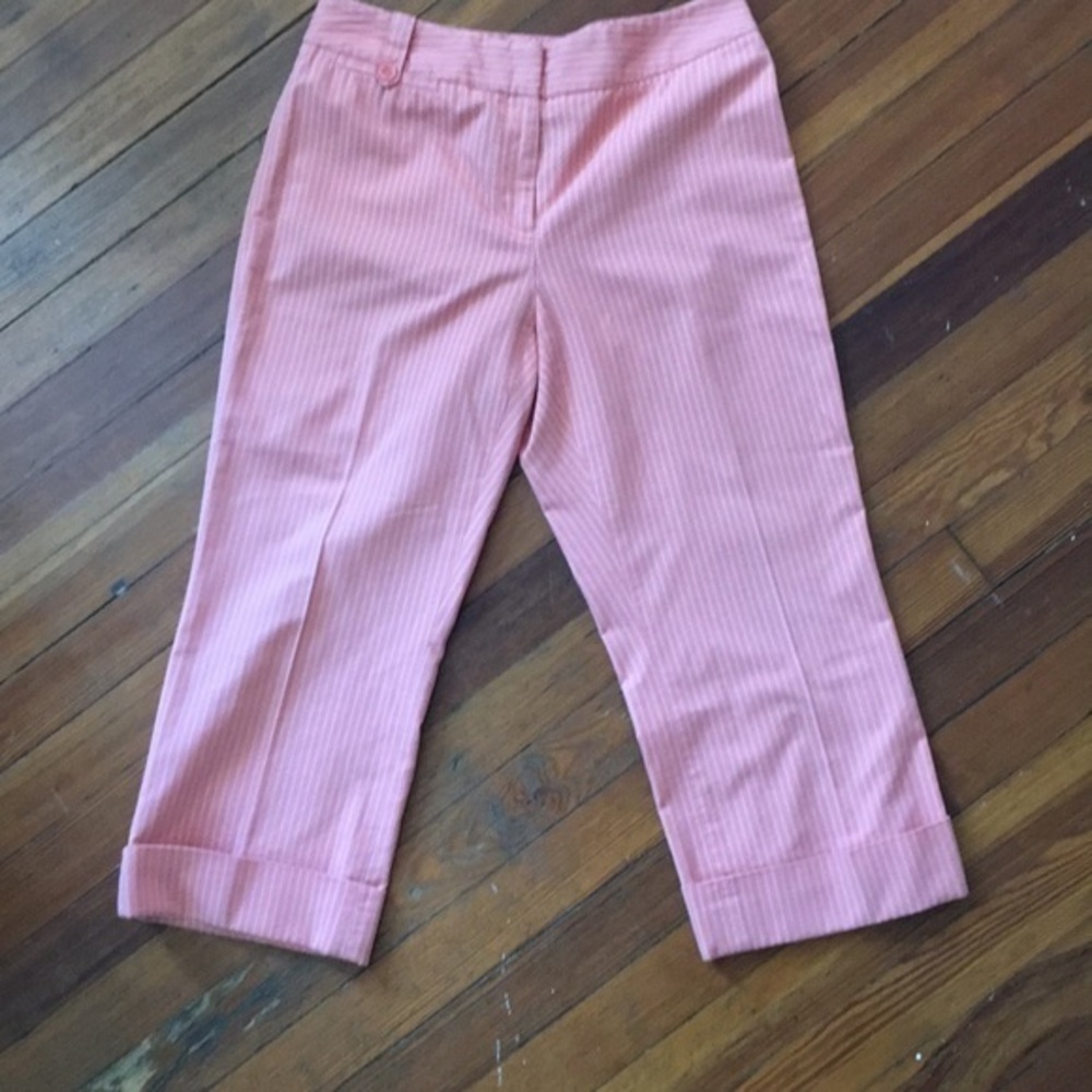 Ann Taylor Peach pin striped‎ culottes with cuffs
